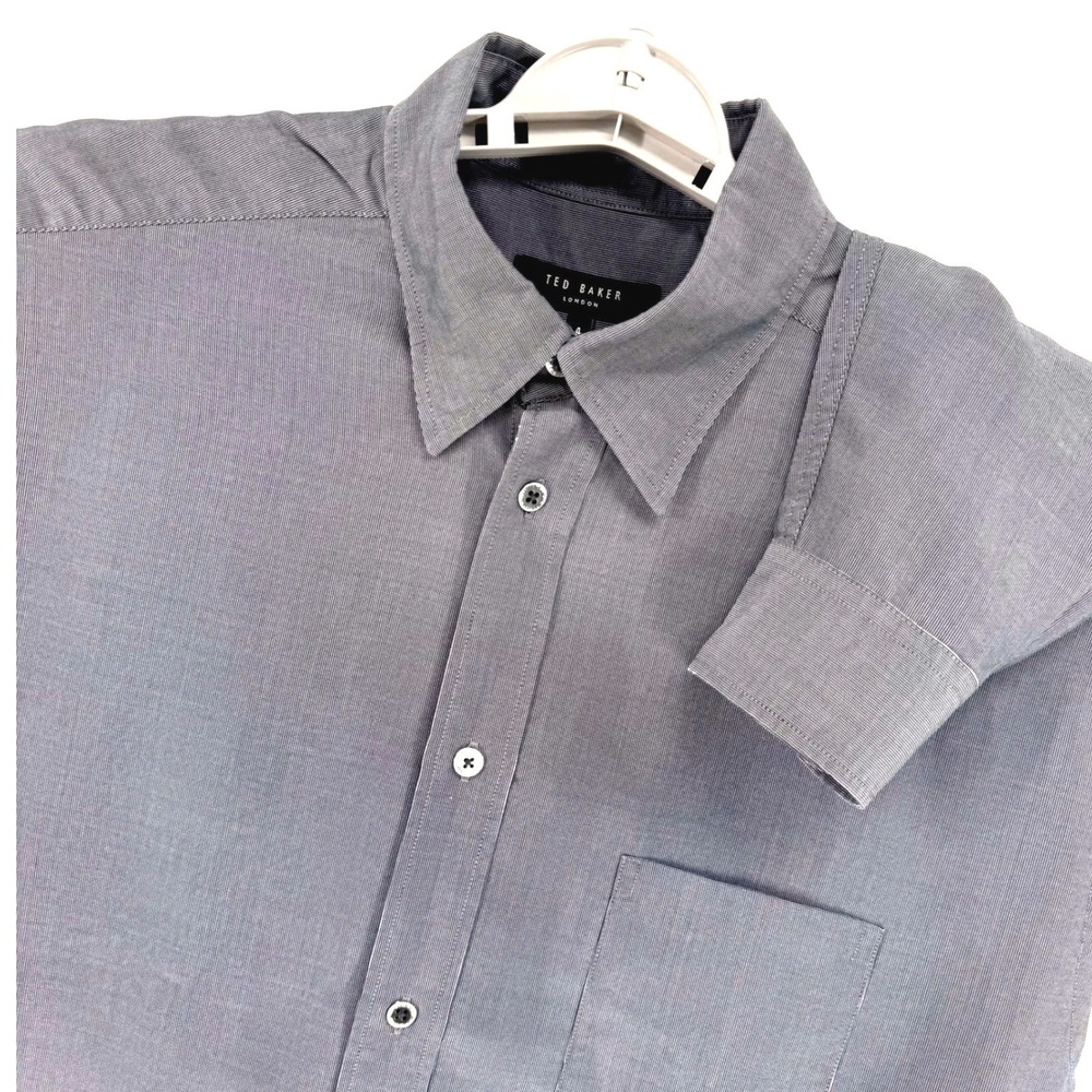 Ted Baker London Dress Shirt Mens 4 Large Gray Flip Cuff L Sleeve Button Up